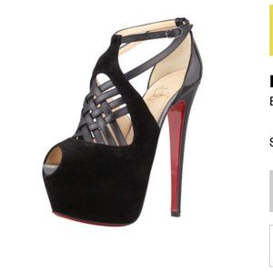 Christian Louboutin Black Carlotta Suede Platform Peep Toe Pump Boots/Booties